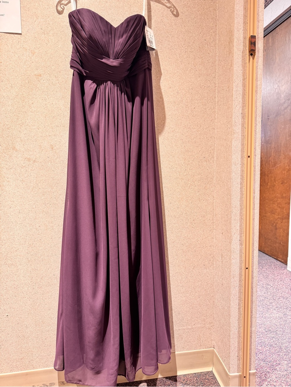 David's Bridal Strapless Chiffon Gown in Plum